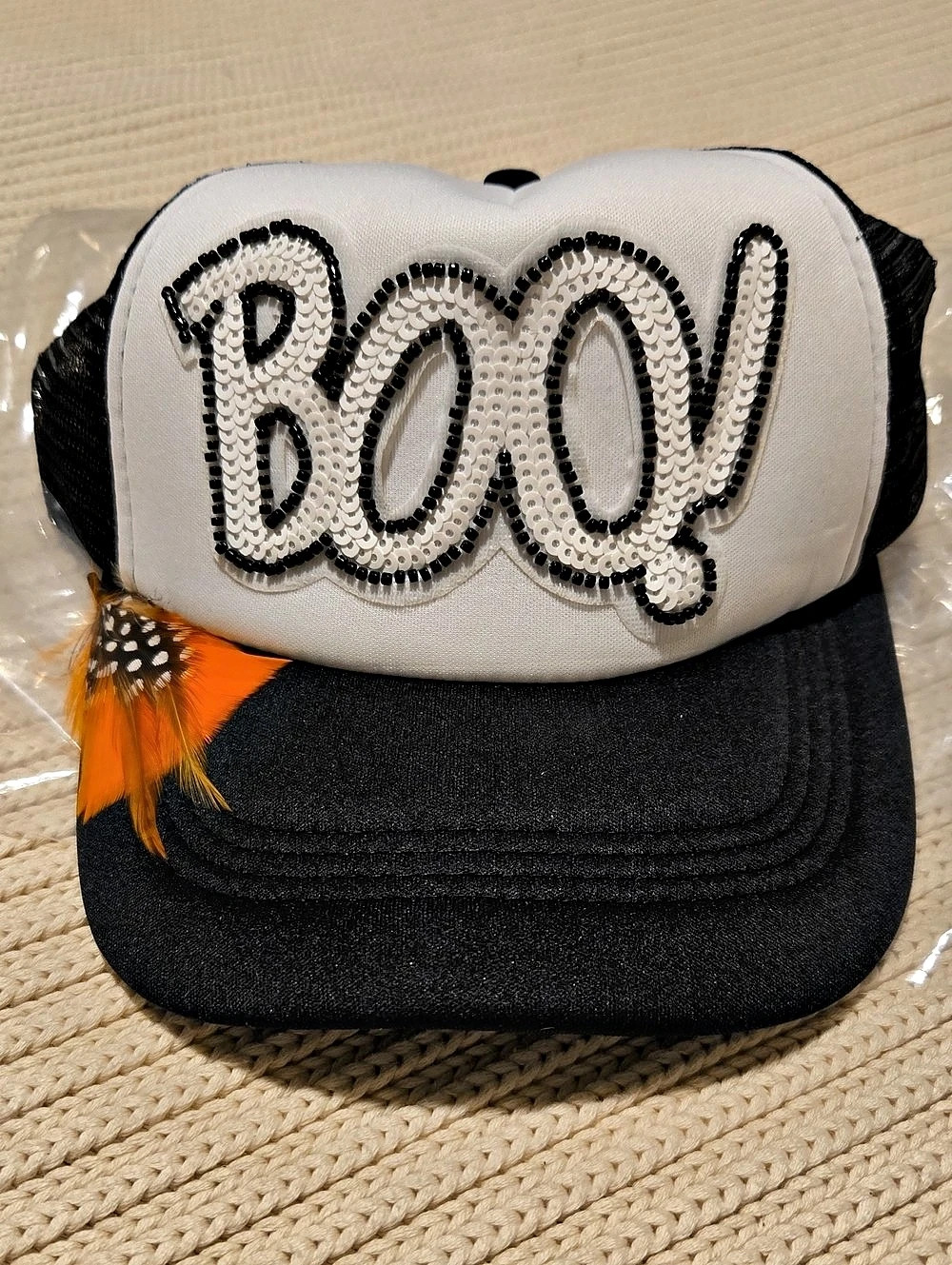 Judith March Boo Trucker Hat Black & White